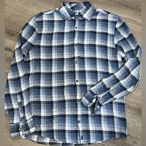 New Without Tags Medium Johnnie-O Featherweight Cotton Linen Blend Plaid Shirt